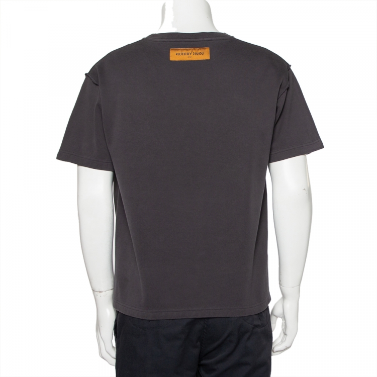 مملوكة مسبقًا Louis Vuitton Grey Cotton Vegetal Logo Lace Detail Crewneck T-Shirt M
