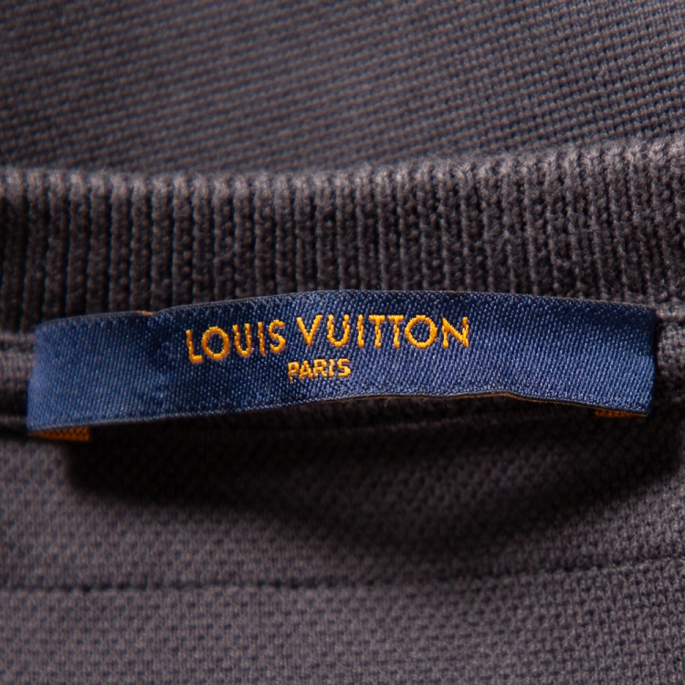 مملوكة مسبقًا Louis Vuitton Grey Cotton Vegetal Logo Lace Detail Crewneck T-Shirt M