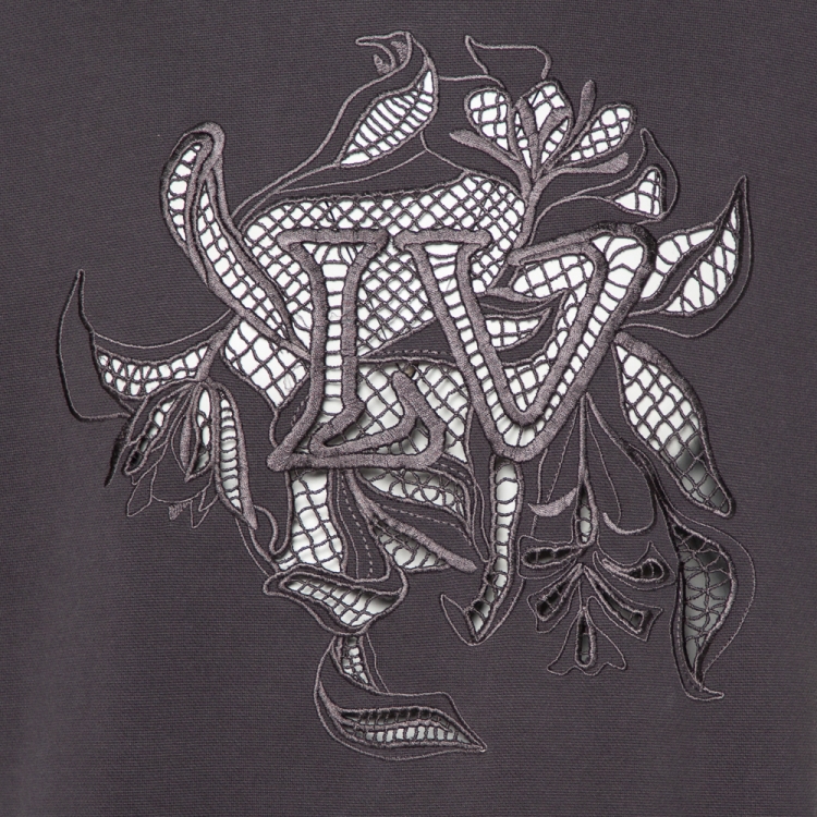 مملوكة مسبقًا Louis Vuitton Grey Cotton Vegetal Logo Lace Detail Crewneck T-Shirt M