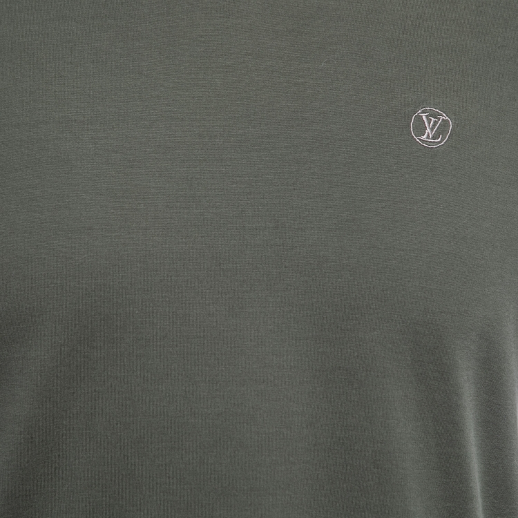 مملوكة مسبقًا Louis Vuitton Olive Green Cotton Logo Embroidered Short Sleeve T-Shirt M