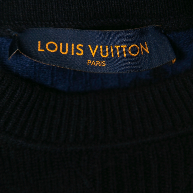 Pre Owned Louis Vuitton Black & Blue Monogram Cashmere Sweater XS