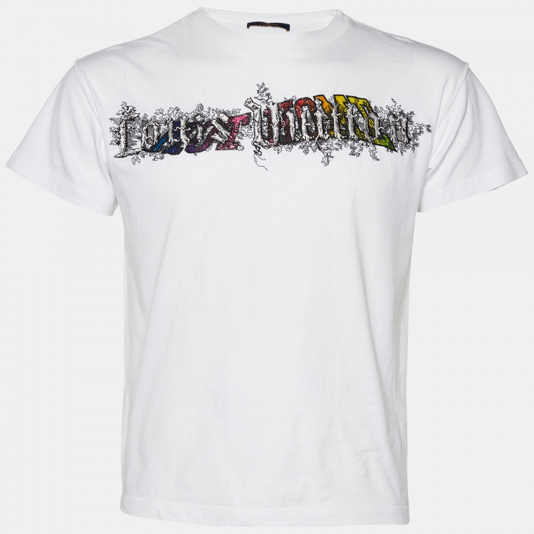 مملوكة مسبقًا Louis Vuitton White Logo Embroidered Cotton Knit T-Shirt XXS