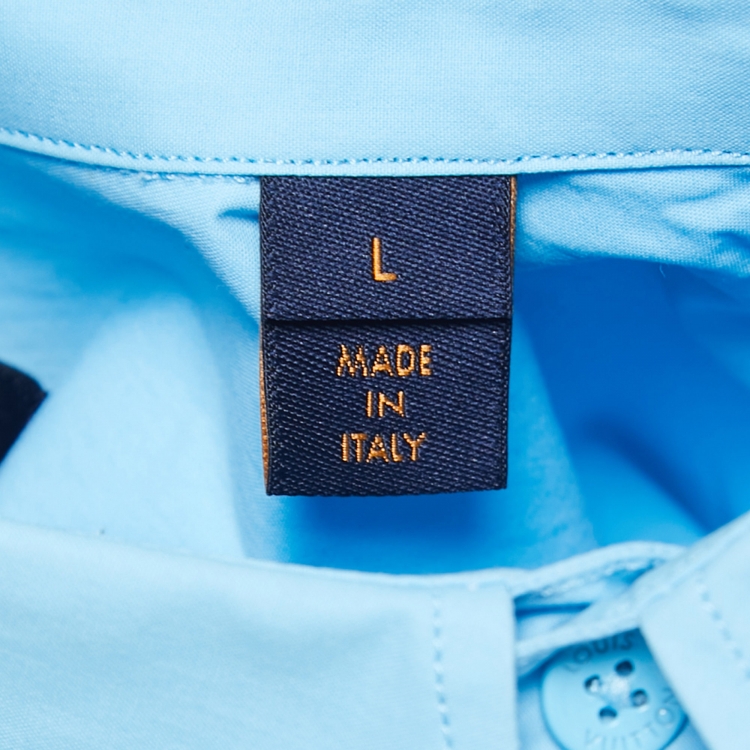 Pre Owned Louis Vuitton Sky Blue Pocket Detail Button Front Shirt L