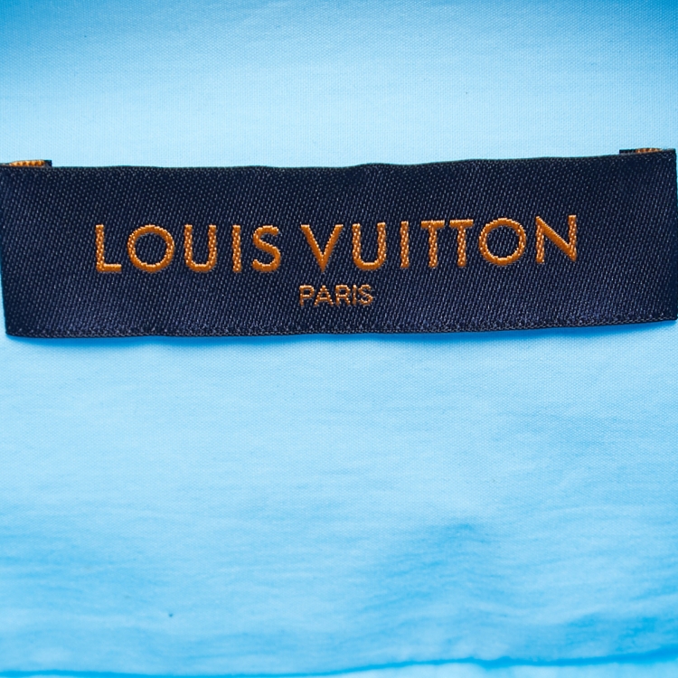 Pre Owned Louis Vuitton Sky Blue Pocket Detail Button Front Shirt L