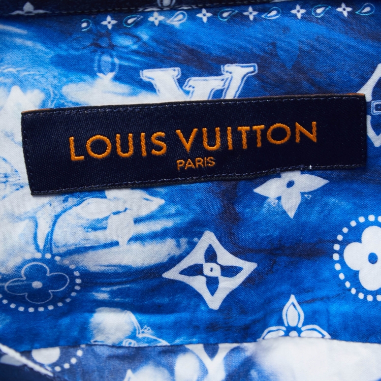 Pre Owned Louis Vuitton Blue Monogram Bandana Cotton Short-Sleeve Shirt XXL