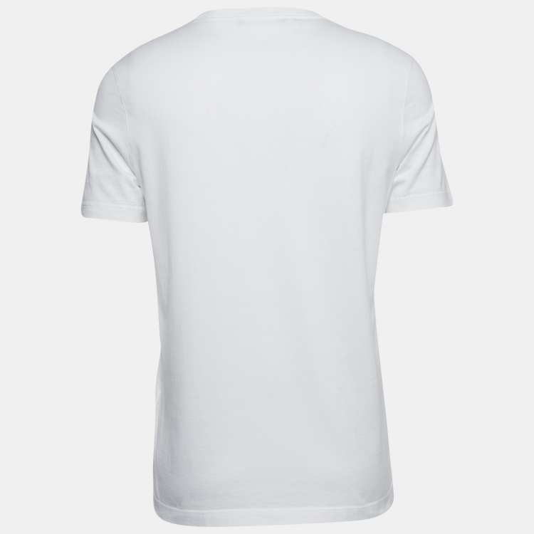Pre Owned Louis Vuitton White Logo Embroidered Cotton Half Sleeve T-Shirt L