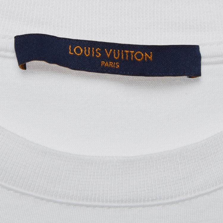 Pre Owned Louis Vuitton White Logo Embroidered Cotton Half Sleeve T-Shirt L