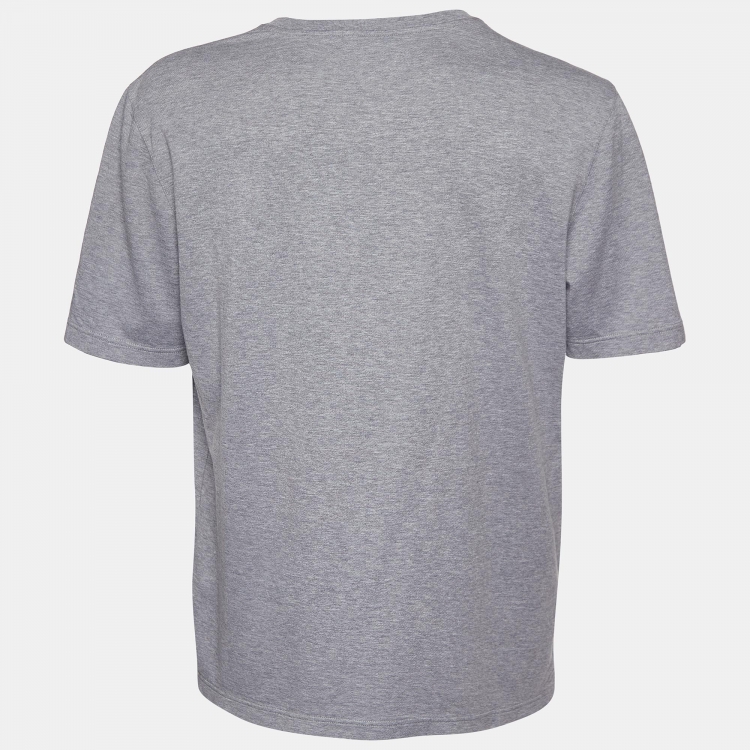 Pre Owned Louis Vuitton Grey Cotton & Silk V Detail Crew Neck T-Shirt XXL