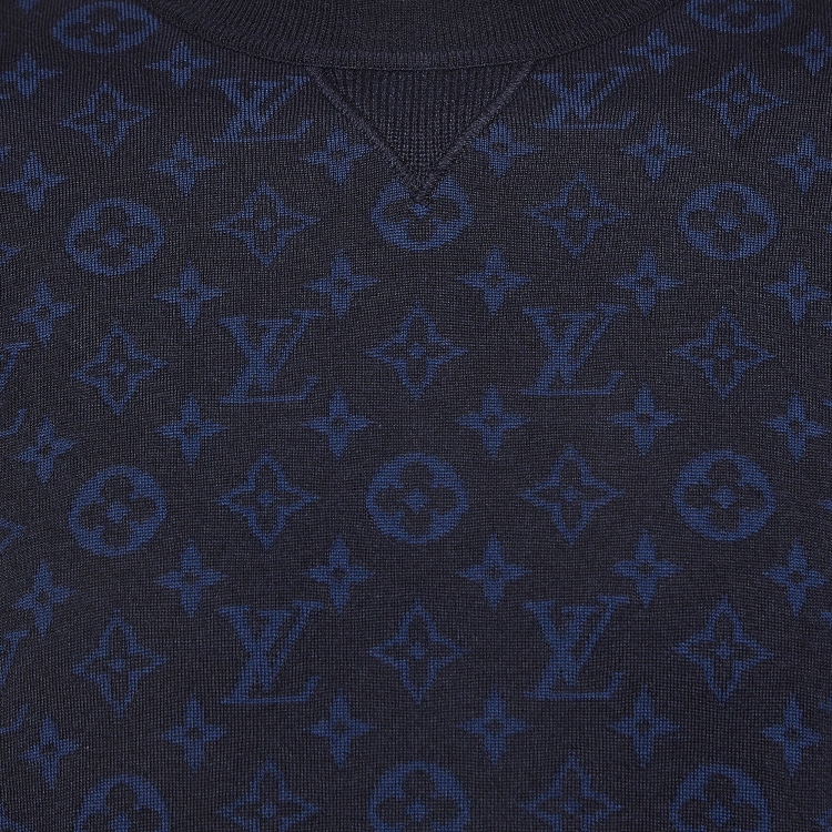 مملوكة مسبقًا Louis Vuitton Black & Blue Monogram Print Wool Blend Sweater L