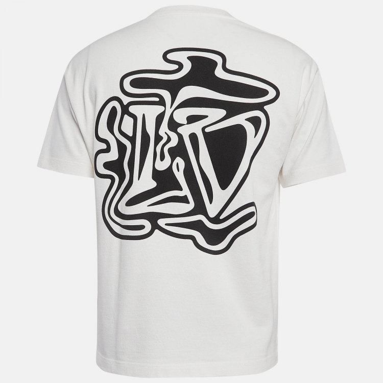 Pre Owned Louis Vuitton Off White Smoke Logo Print Cotton T-Shirt S