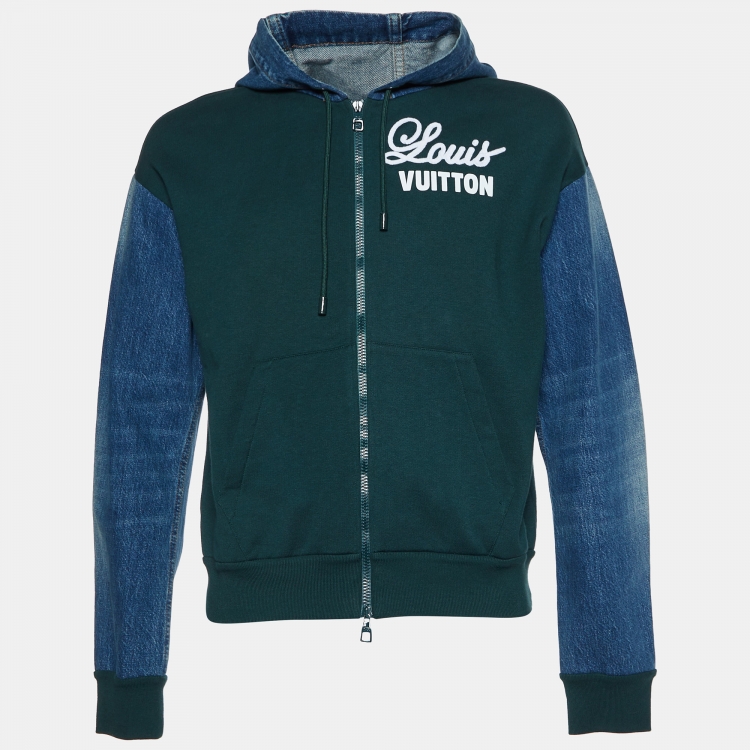 Pre Owned Louis Vuitton Green Logo Cotton & Denim Hooded Jacket S