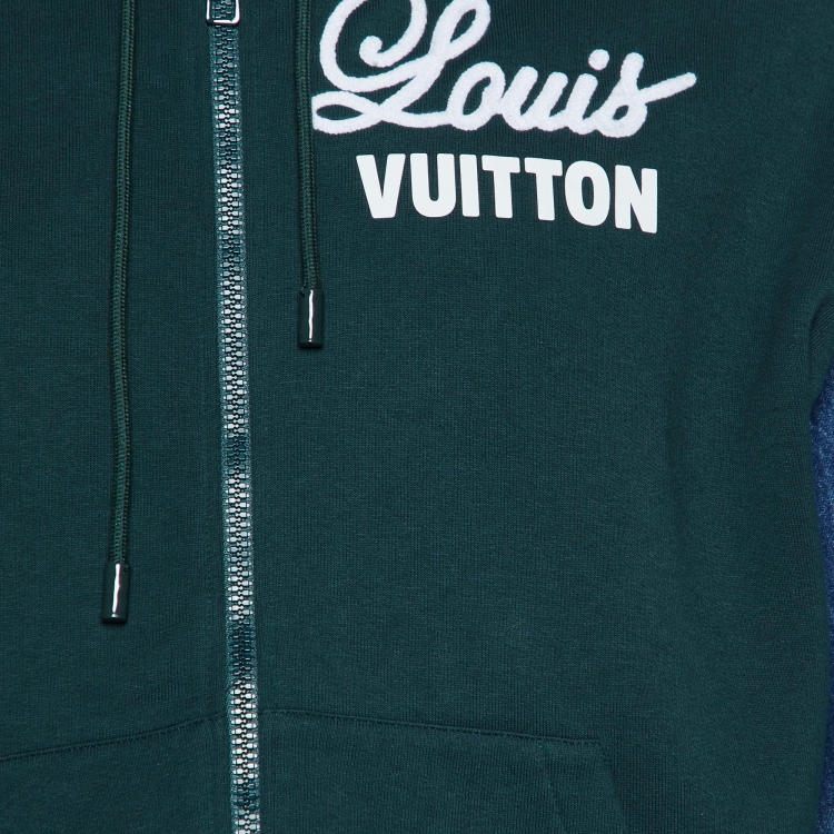 Pre Owned Louis Vuitton Green Logo Cotton & Denim Hooded Jacket S