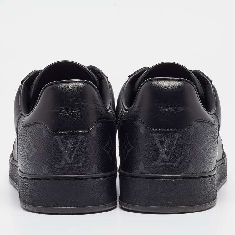 Pre Owned Louis Vuitton Black Leather and Monogram Eclipse Rivoli Sneakers Size 41.5