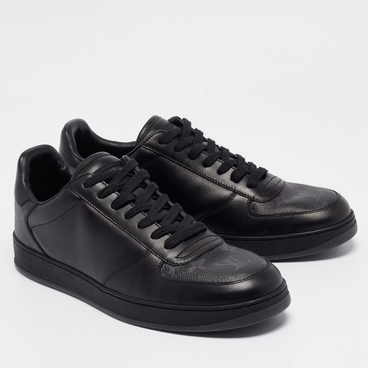 Pre Owned Louis Vuitton Black Leather and Monogram Eclipse Rivoli Sneakers Size 41.5