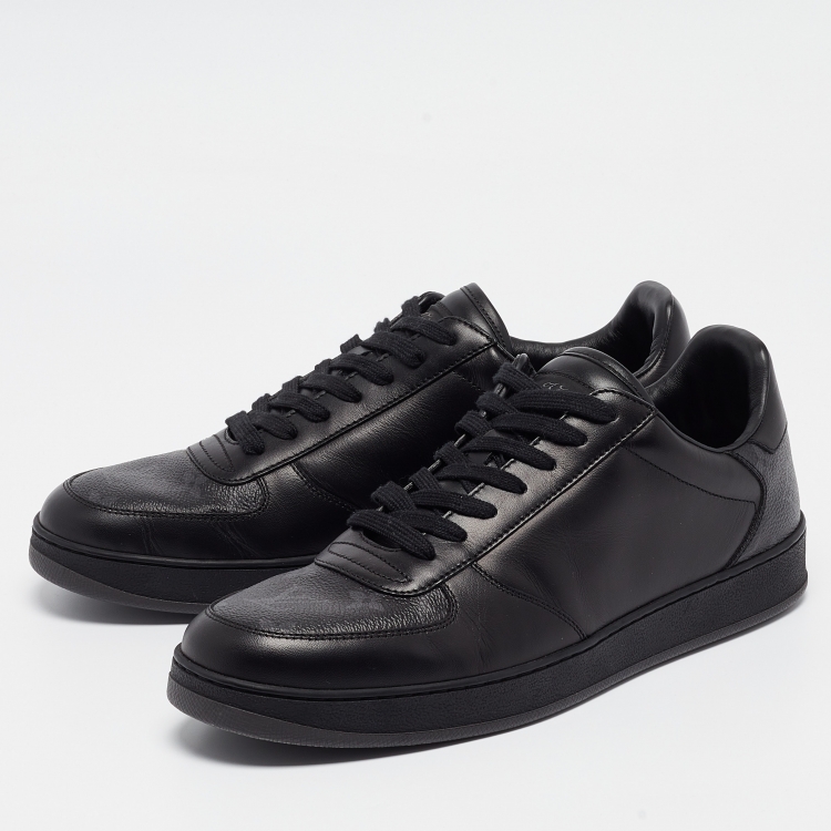 Pre Owned Louis Vuitton Black Leather and Monogram Eclipse Rivoli Sneakers Size 41.5