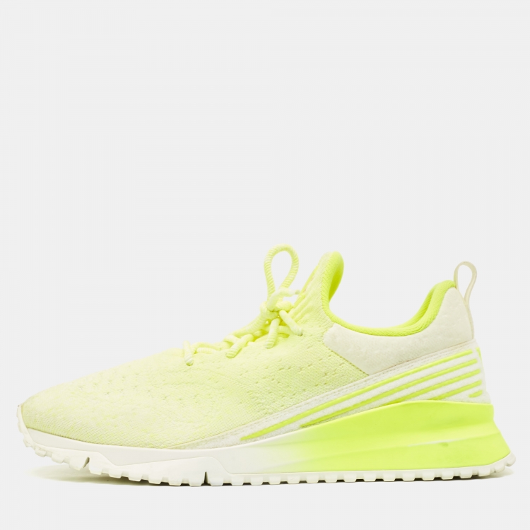 Pre Owned Louis Vuitton Neon Yellow Knit Fabric V.N.R Sneakers Size 45