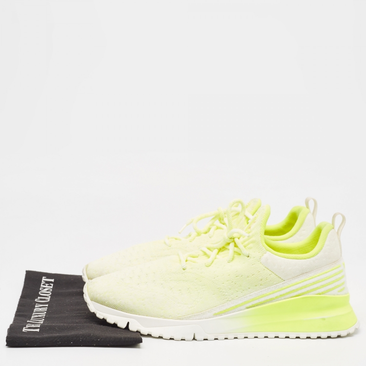 Pre Owned Louis Vuitton Neon Yellow Knit Fabric V.N.R Sneakers Size 45
