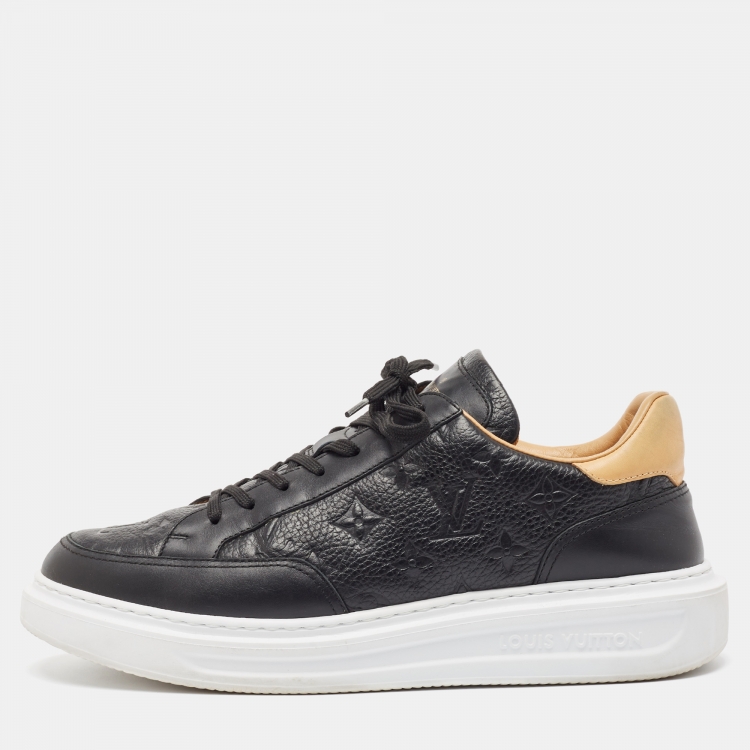 Pre Owned Louis Vuitton Black Monogram Leather Beverley Lace Up Sneakers Size 42.5
