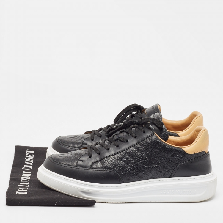 Pre Owned Louis Vuitton Black Monogram Leather Beverley Lace Up Sneakers Size 42.5