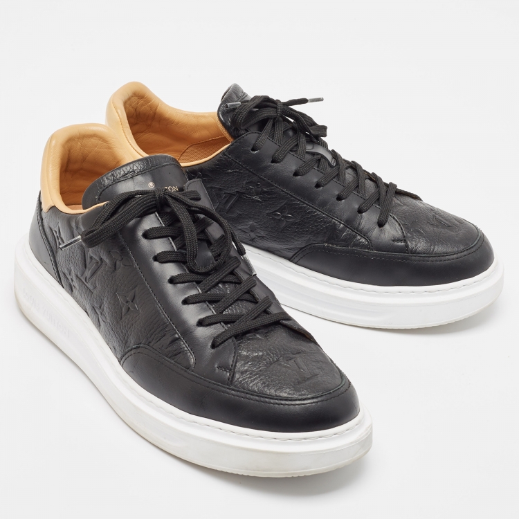 Pre Owned Louis Vuitton Black Monogram Leather Beverley Lace Up Sneakers Size 42.5