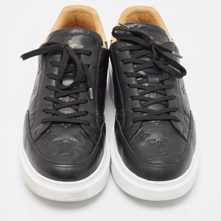 Pre Owned Louis Vuitton Black Monogram Leather Beverley Lace Up Sneakers Size 42.5