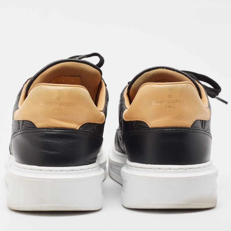 Pre Owned Louis Vuitton Black Monogram Leather Beverley Lace Up Sneakers Size 42.5