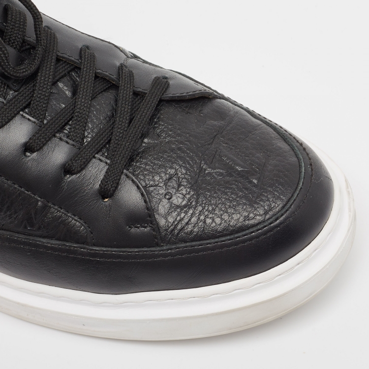 Pre Owned Louis Vuitton Black Monogram Leather Beverley Lace Up Sneakers Size 42.5