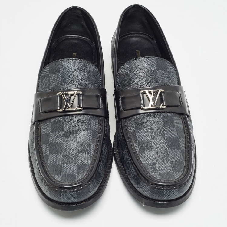 Pre Owned Louis Vuitton Grey/Black Damier Graphite Canvas and Leather Major Loafers Size 44.5 