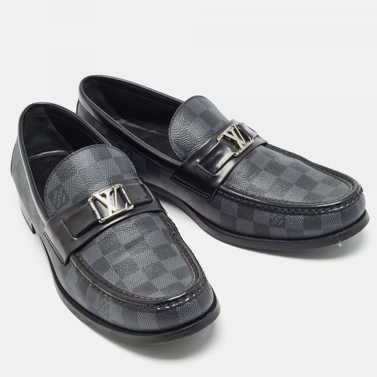 Pre Owned Louis Vuitton Grey/Black Damier Graphite Canvas and Leather Major Loafers Size 44.5 