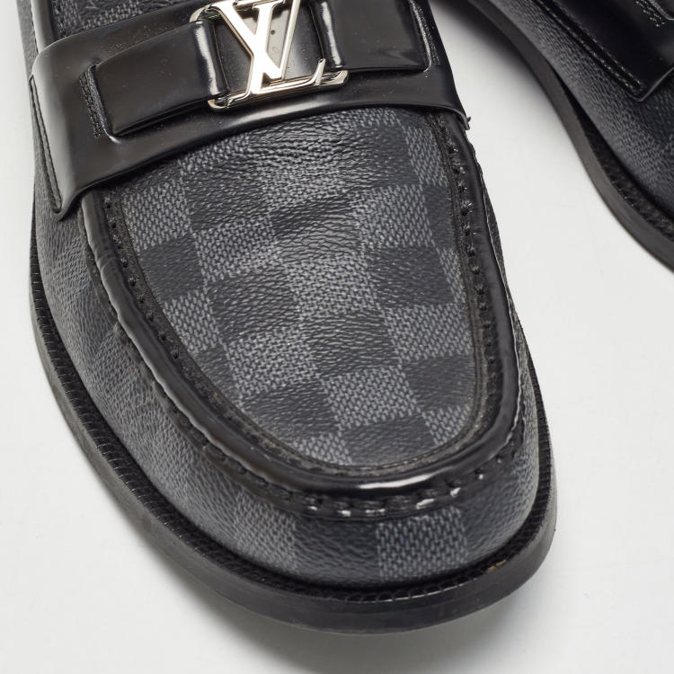 Pre Owned Louis Vuitton Grey/Black Damier Graphite Canvas and Leather Major Loafers Size 44.5 