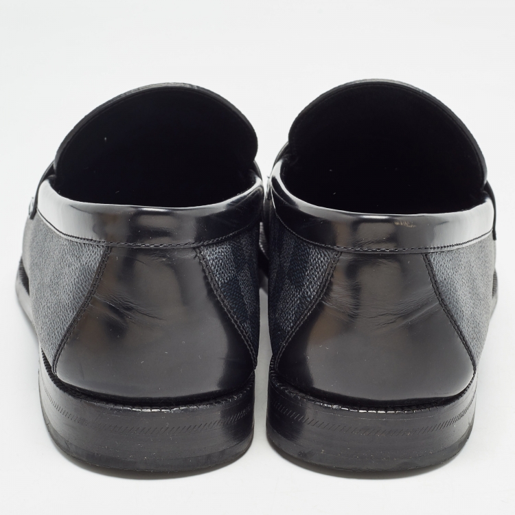 Pre Owned Louis Vuitton Grey/Black Damier Graphite Canvas and Leather Major Loafers Size 44.5 
