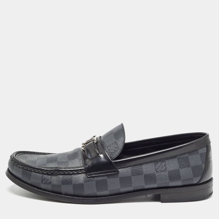 Pre Owned Louis Vuitton Grey/Black Damier Graphite Canvas and Leather Major Loafers Size 44.5 