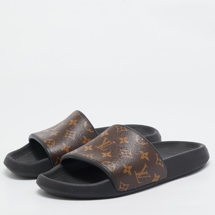 Pre Owned Louis Vuitton Brown Monogram Canvas  Waterfront Flat Slides Size 42