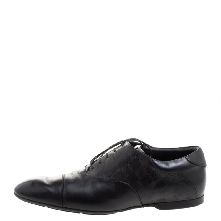Pre Owned Louis Vuitton Black Damier Embossed Leather Lace Up Oxfords Size 42