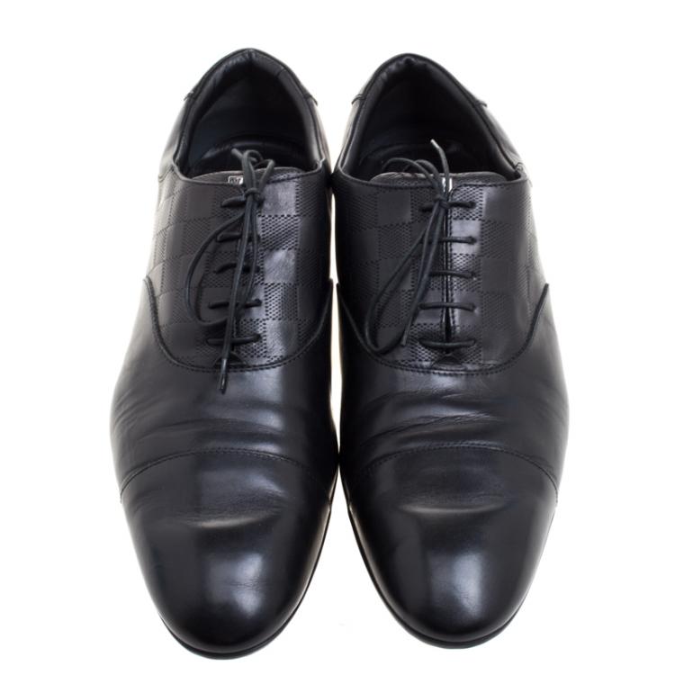 Pre Owned Louis Vuitton Black Damier Embossed Leather Lace Up Oxfords Size 42