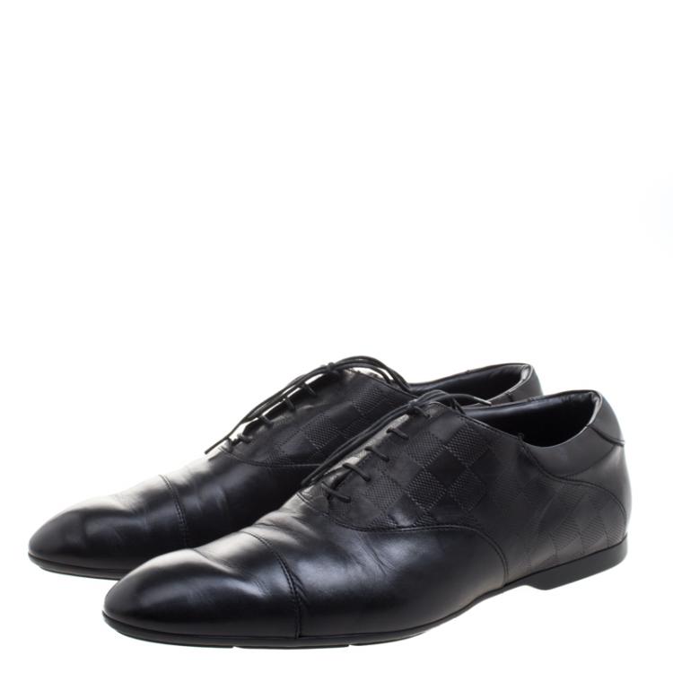 Pre Owned Louis Vuitton Black Damier Embossed Leather Lace Up Oxfords Size 42