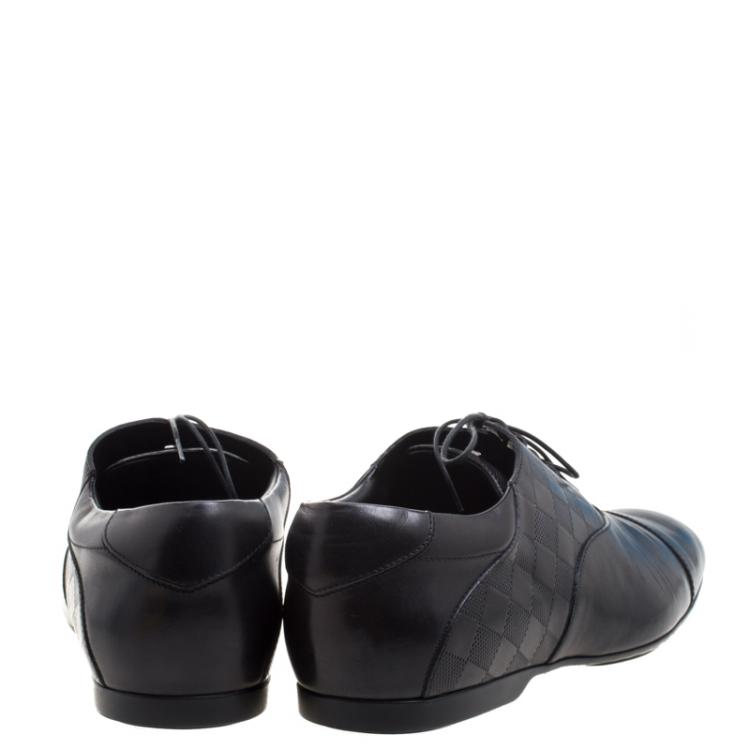 Pre Owned Louis Vuitton Black Damier Embossed Leather Lace Up Oxfords Size 42