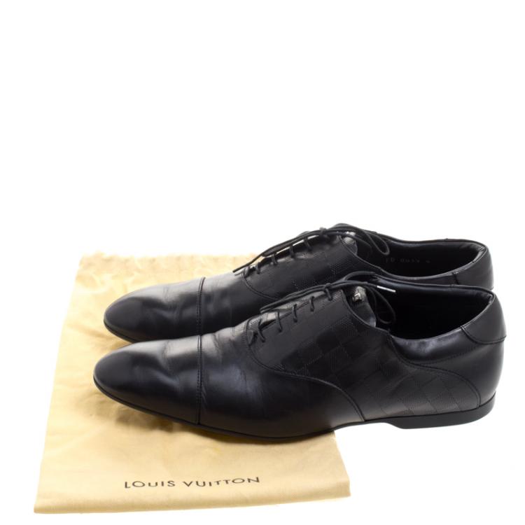 Pre Owned Louis Vuitton Black Damier Embossed Leather Lace Up Oxfords Size 42