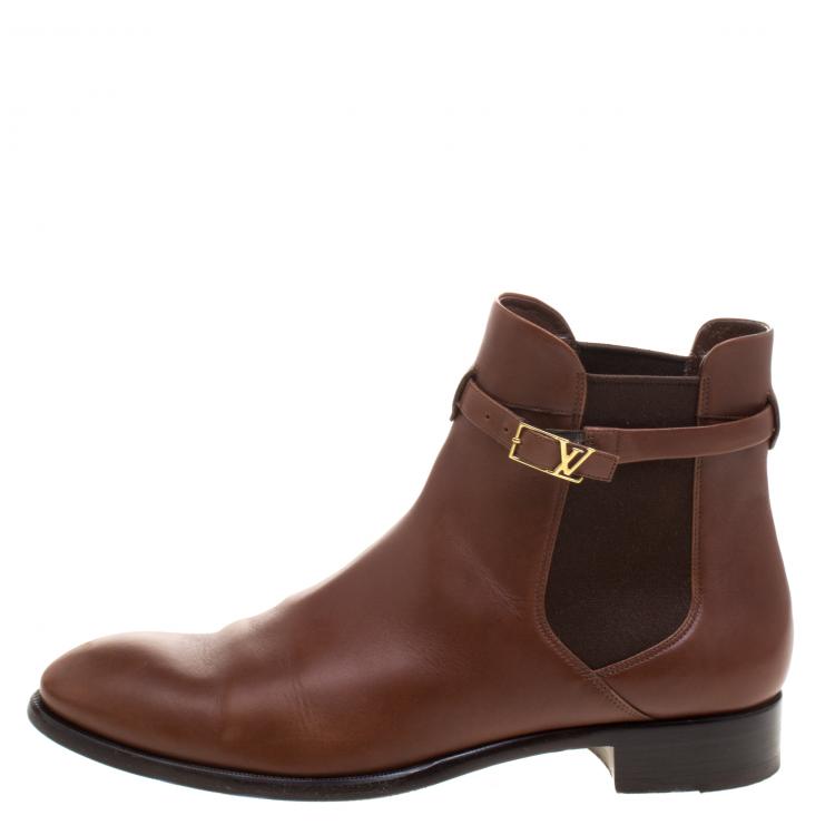 Pre Owned Louis Vuitton Brown Leather Loyalty Ankle Boots Size 41