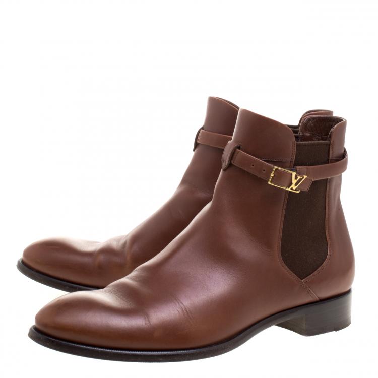 Pre Owned Louis Vuitton Brown Leather Loyalty Ankle Boots Size 41