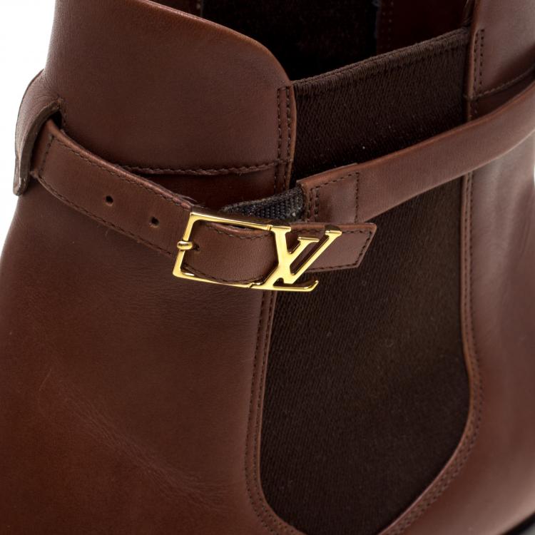 Pre Owned Louis Vuitton Brown Leather Loyalty Ankle Boots Size 41
