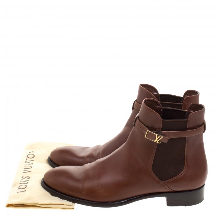 Pre Owned Louis Vuitton Brown Leather Loyalty Ankle Boots Size 41