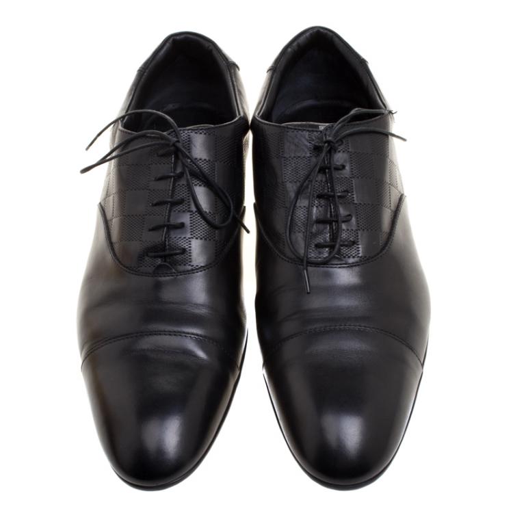 Pre Owned Louis Vuitton Black Glazed Calf Leather Sandstone Richelieu Lace Up Shoes Size 43