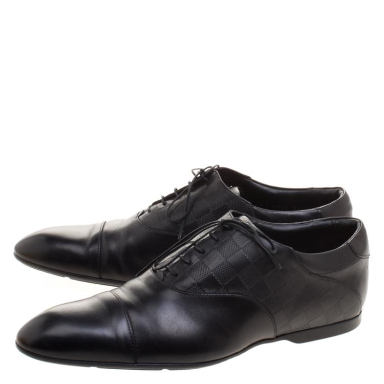Pre Owned Louis Vuitton Black Glazed Calf Leather Sandstone Richelieu Lace Up Shoes Size 43