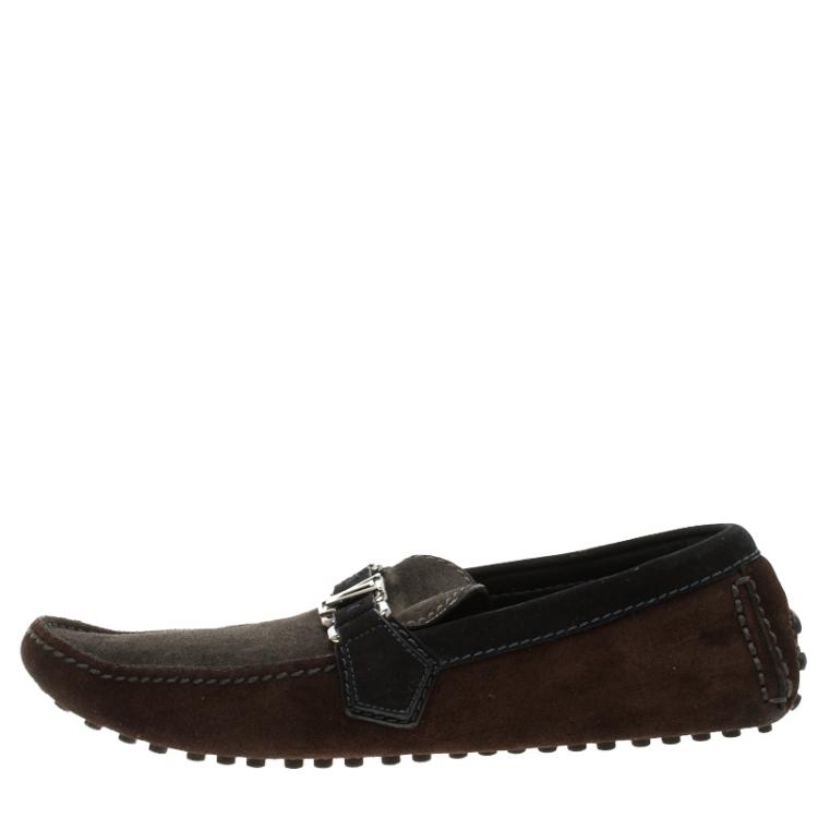Pre Owned Louis Vuitton Tri Color Suede Hockenheim Loafers Size 39.5