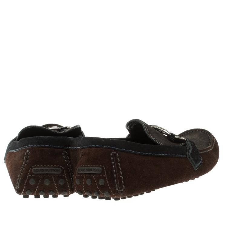 Pre Owned Louis Vuitton Tri Color Suede Hockenheim Loafers Size 39.5