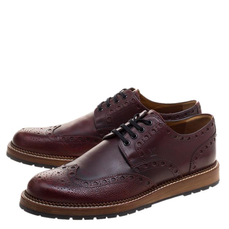 Pre Owned Louis Vuitton Brown Brogue Leather Lace Up Derby Size 42