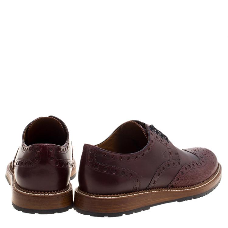 Pre Owned Louis Vuitton Brown Brogue Leather Lace Up Derby Size 42