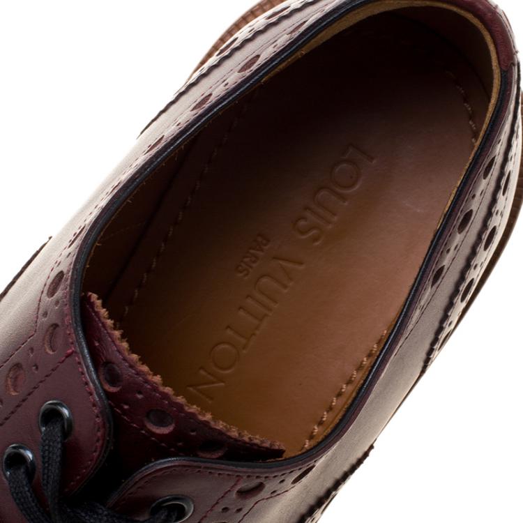 Pre Owned Louis Vuitton Brown Brogue Leather Lace Up Derby Size 42