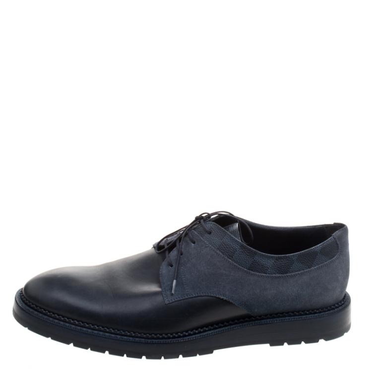 Pre Owned Louis Vuitton Blue Leather and Suede Lace Up Derby Size 42